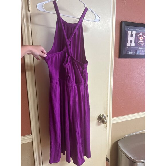 Purple Halter Neck 3 Plus Size Dress With Elastic Waist & Crossback - Picture 5 of 8